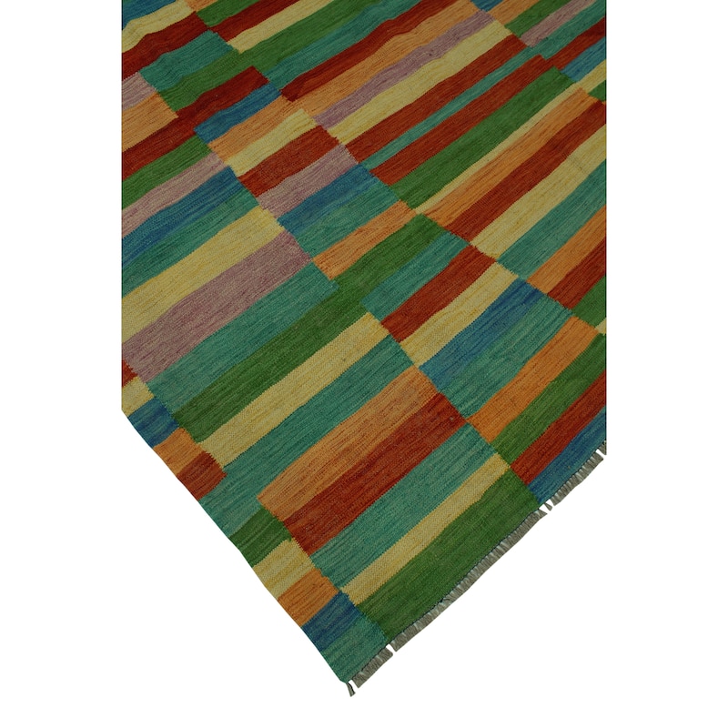 Hand-Woven Winchester Kilim Sabroo Rust/Blue Rug - 6'5" x 9'7"
