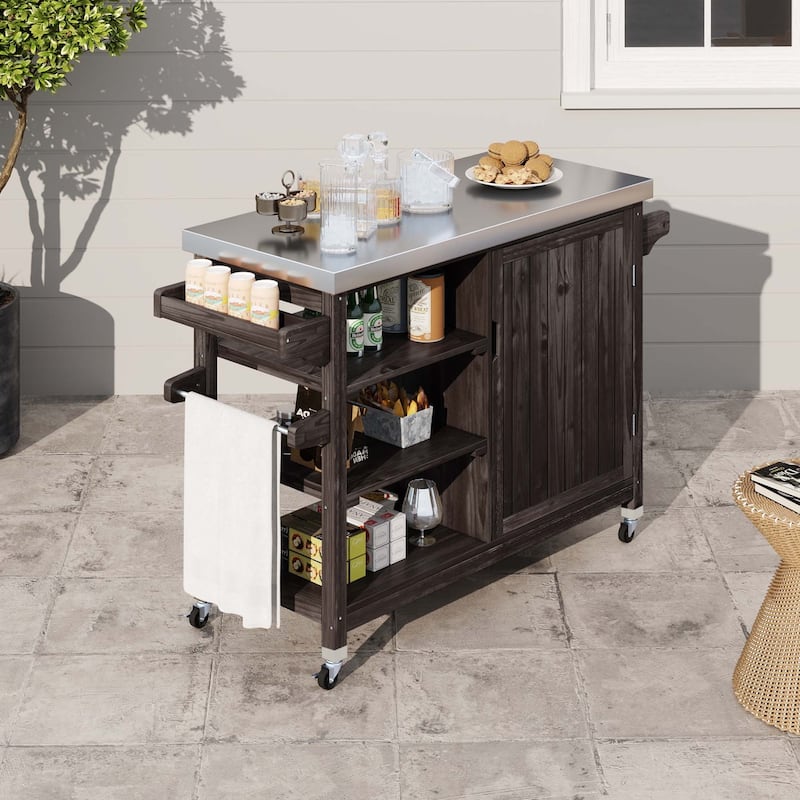 Moasis Outdoor Kitchen Island Rolling Trolley Cart with Stainless Steel Tabletop