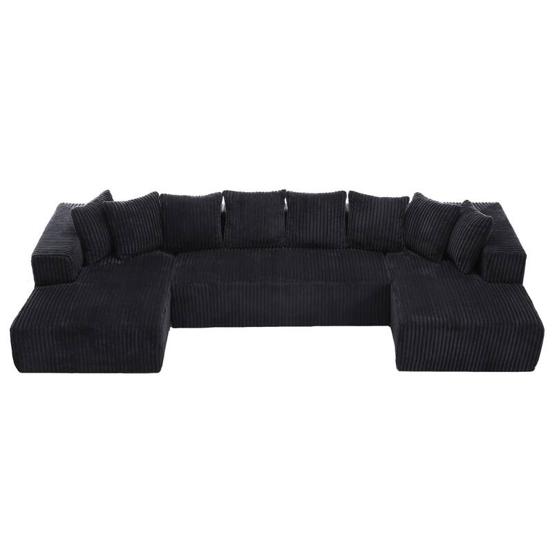 131" Corduroy U-Shaped Modular Sectional Sofa with Chaise Lounge and 8 Throw Pillows
