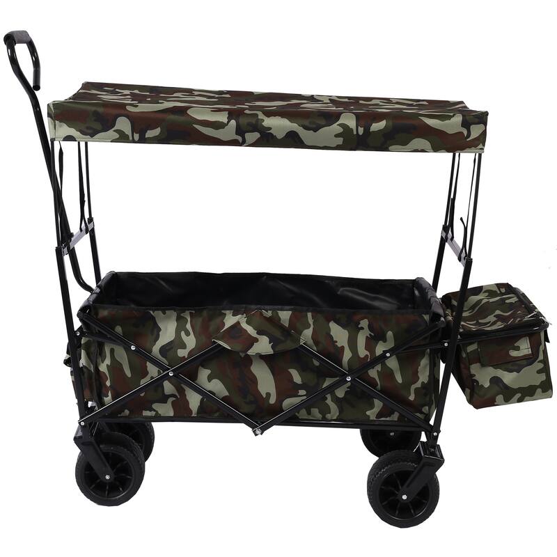Outdoor Camping Kids Foldable Wagon,Portable Beach Trolley Cart with Removable Canopy