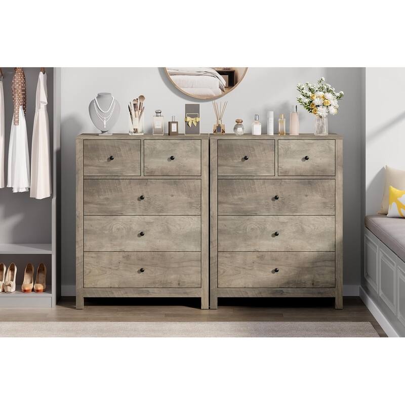 5 Drawer Dresser for Bedroom, Tall Black Chest with Deep Drawers and Metal Knobs, Wooden Organizer for Hallway