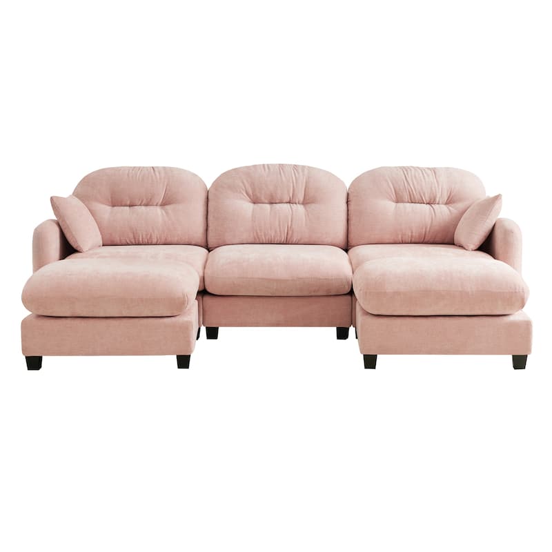 GDF Studio - Nina Modular Modern Chenille U-Shaped Sectional Sofa with Ottoman and 2 Soft Throw Pillows