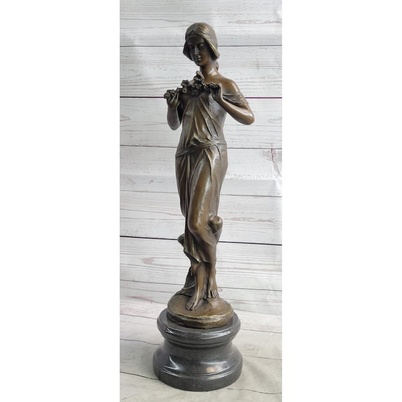 Jean Patoue Art Nouveau Female Personifying Spring Bronze Sculpture Statue Decor