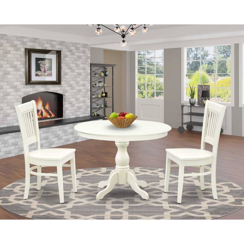 3-Piece Linen White Finish Solid Wood Top - Dining Room Set - Seats 4