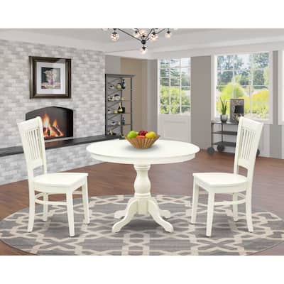 3-Piece Linen White Finish Solid Wood Top - Dining Room Set - Seats 4