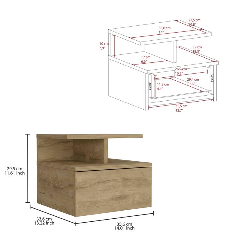 White Floating Nightstand, Wall-Mounted End Table with Storage Drawer & Open Shelf
