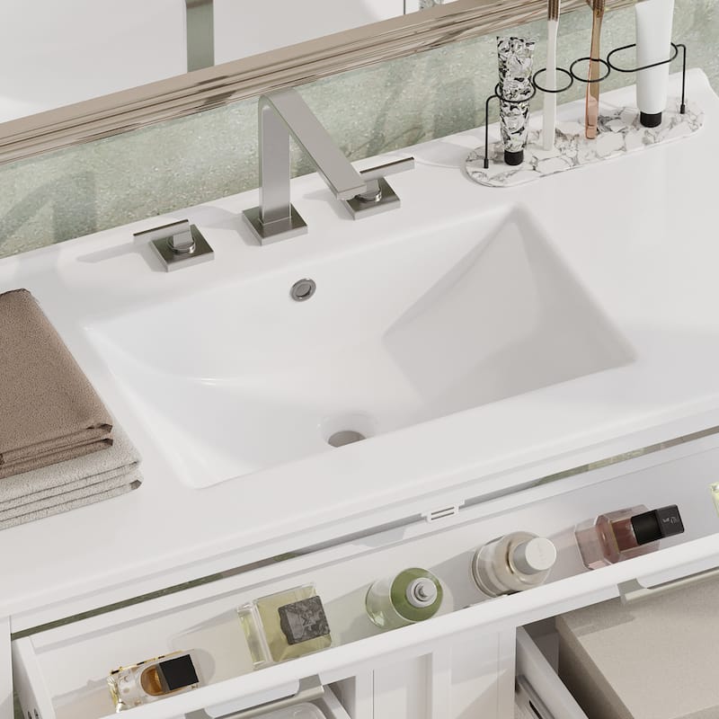 36" Vanity with Ceramic Sink,Vanity with Tip-Out Tray and 2 Full-Extension Drawers,Pulls and Close Drawer Slides Design