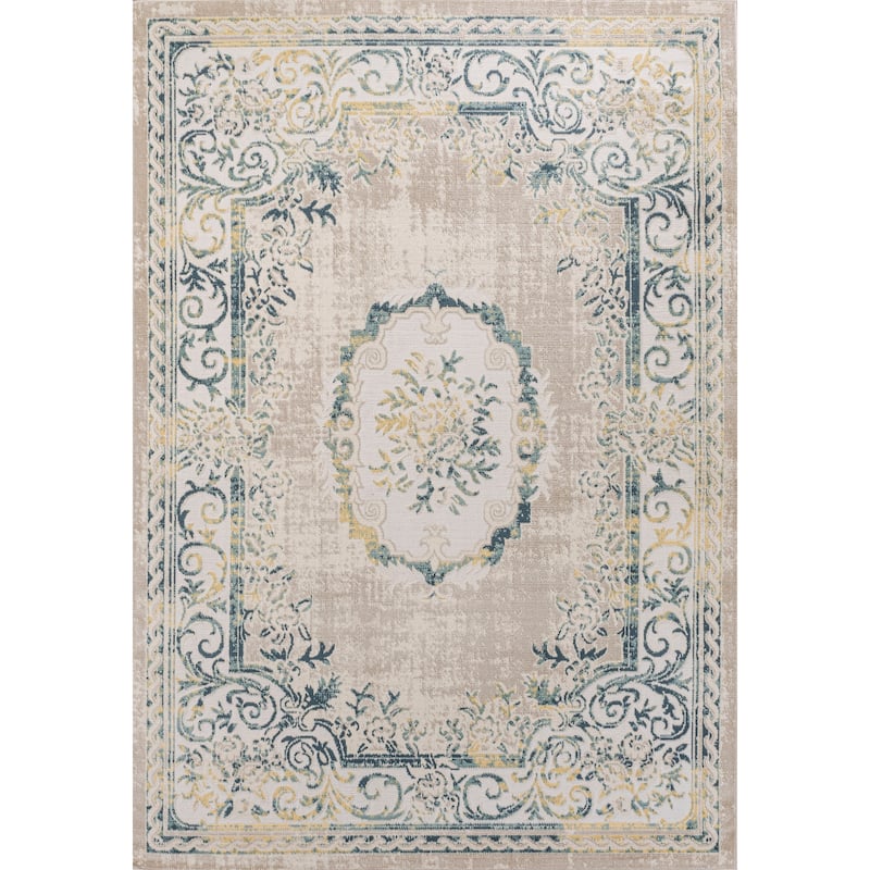JONATHAN Y Amir Cottage Medallion Area Rug - 5 X 8 - Navy/Ivory