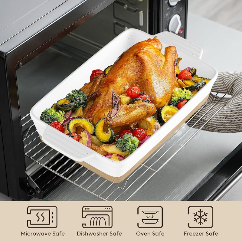 Ceramic Baking Dish, Casserole Dishes for Oven, Extra Deep Lasagna Pans with Handles,Bakeware Set of 3 14.7 x 8.7 x 3 Inches