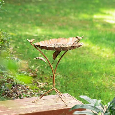 Glitzhome 19.5"H Metal Faux Copper Patina Finish Birdfeeder Free stanging or Hanging Birdbath