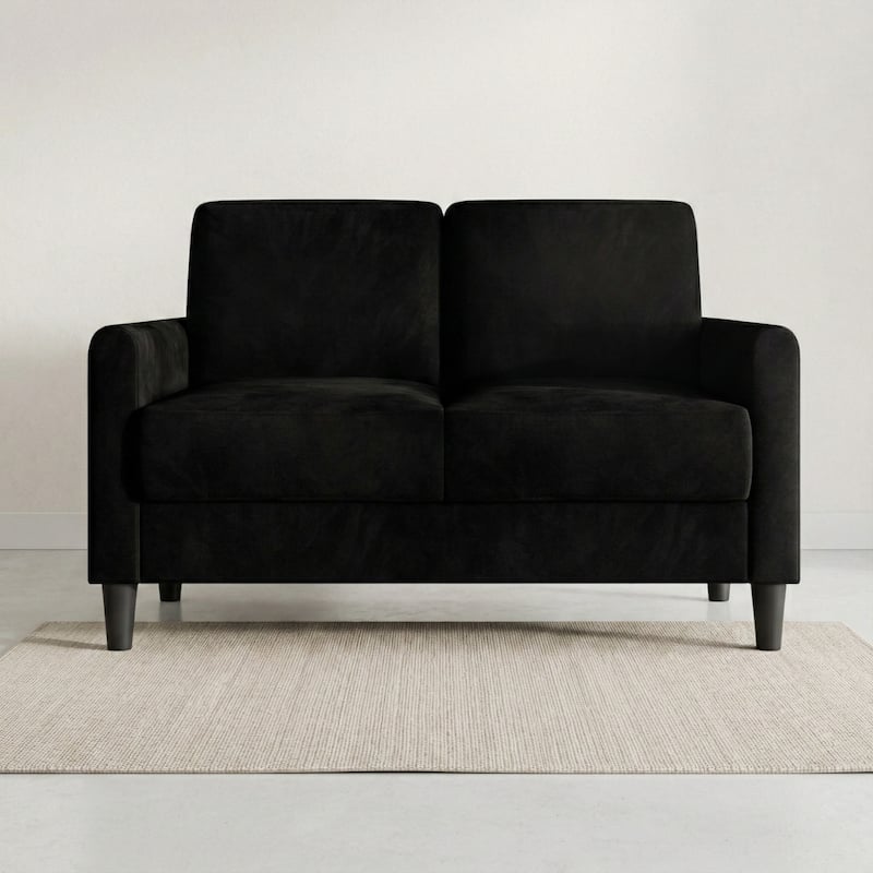 Clayfell Goliad Velvet Arm Loveseat with Pocket Spring, Soft Cushions, Clean Lines Design - Black