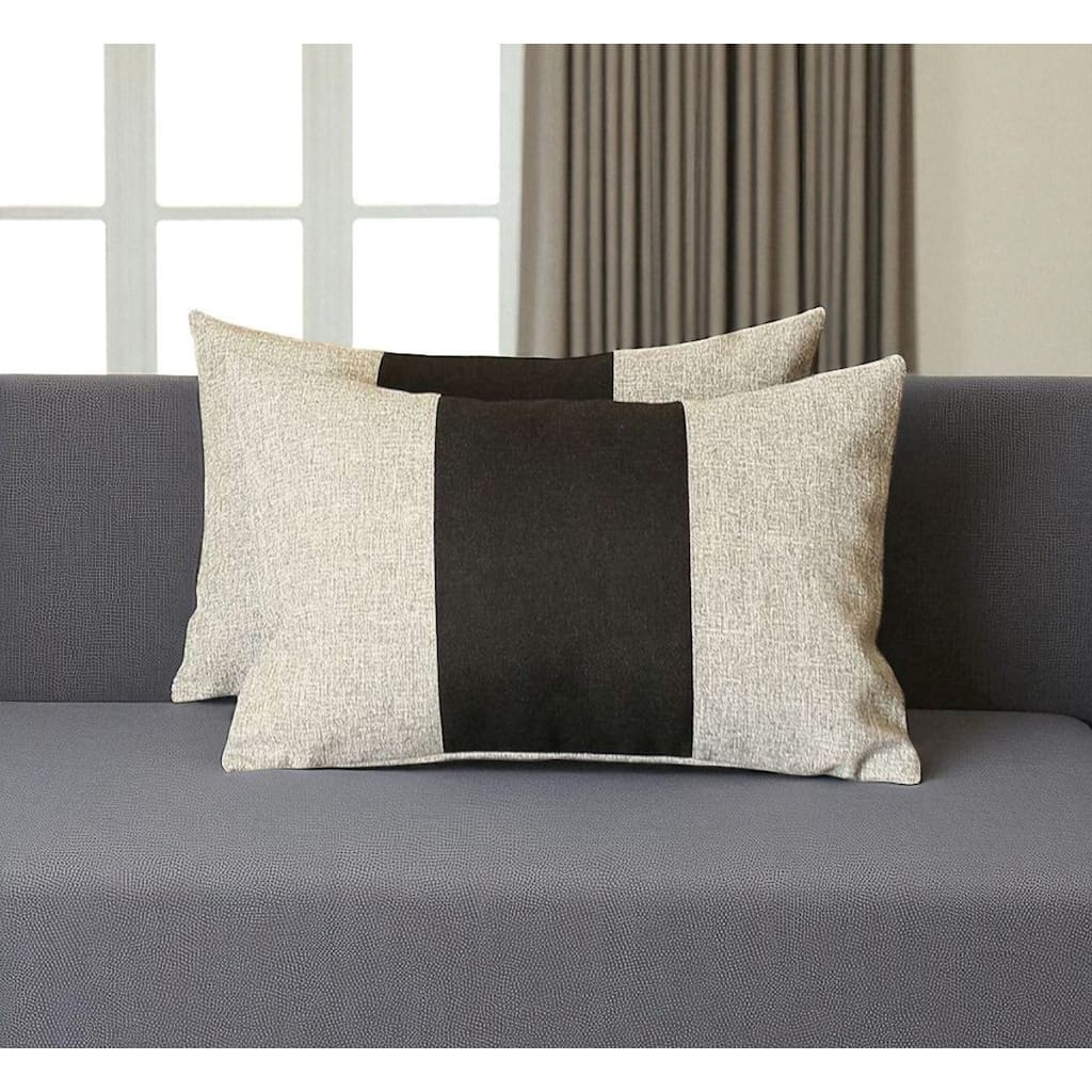 HomeRoots Set of Two 12" X 20" Black And Gray Lumbar Throw Pillows