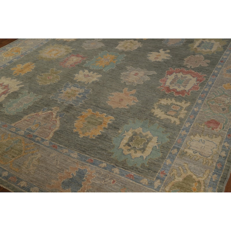 Hand Knotted Oriental 100% Wool Carpet Transitional All-Over Green Oushak Area Rug - 10' 4'' X 8' 2''