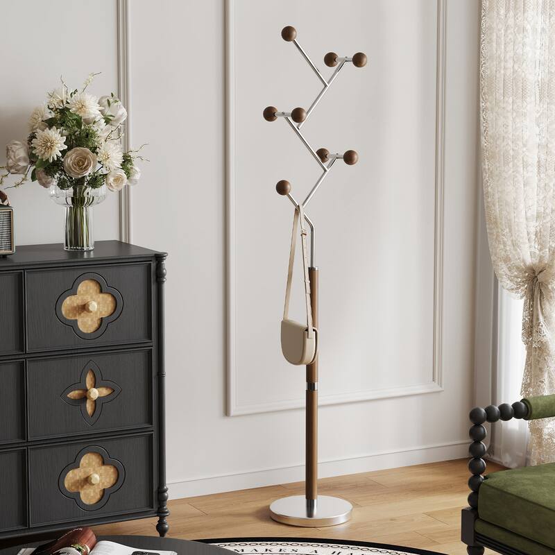 Coat Rack Freestanding, Metal Coat Tree with 8 or 9 Hooks and Heavy Duty Marble Base - 71.26”H x 14.96”W