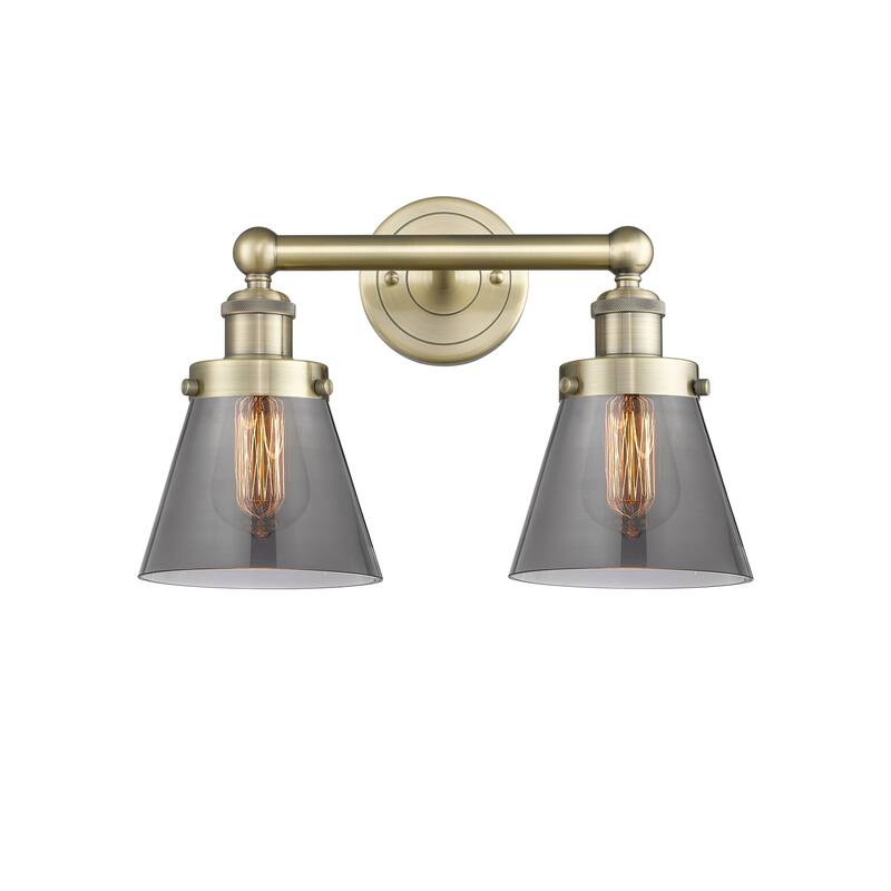 Innovations Lighting 616-2W-10-16 Cone Vanity Cone 2 Light 16" Wide - Antique Brass / Plated Smoke