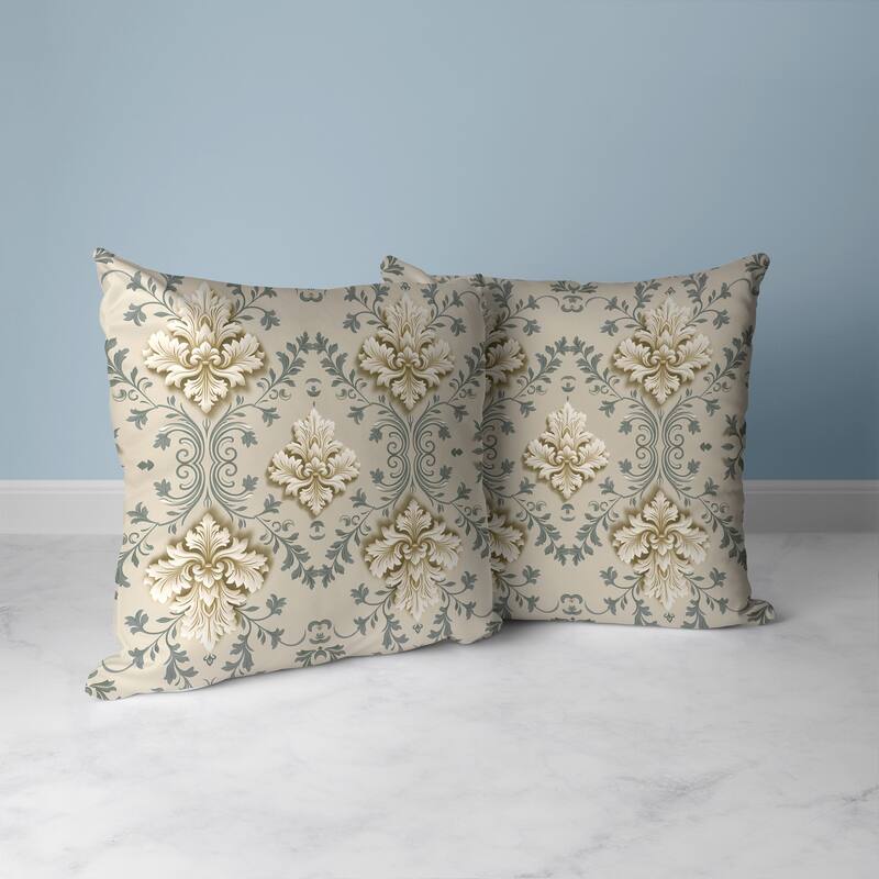 Art Deco Elegance Faux Suede Reversible Throw Pillow Beige and Grey