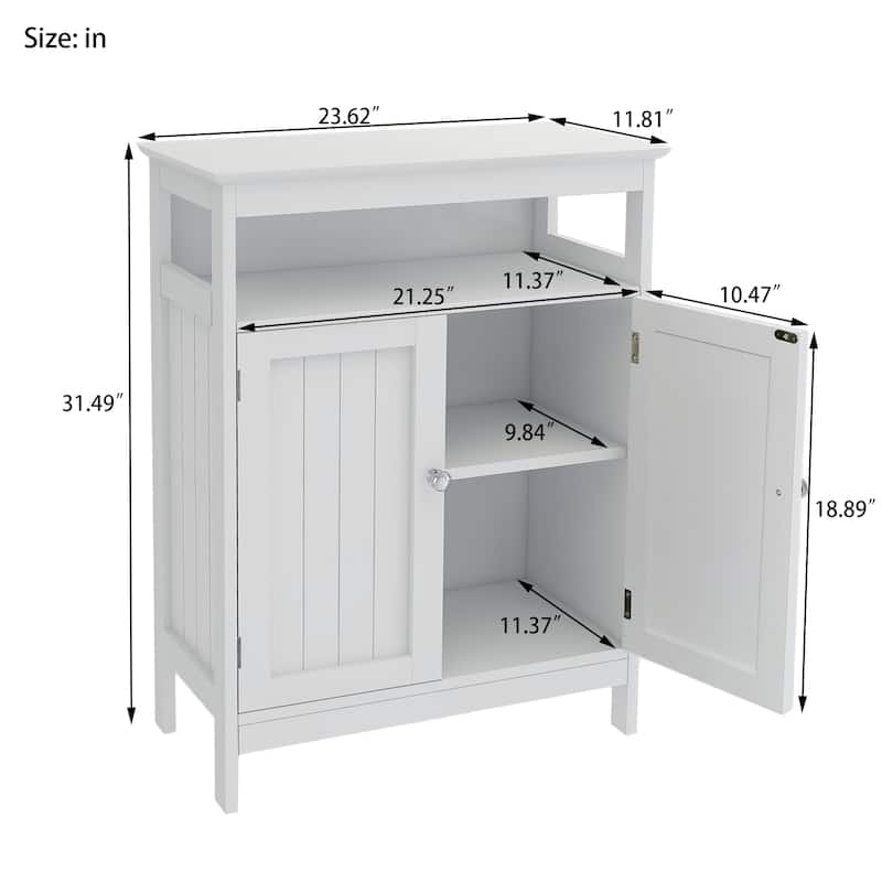 Bathroom Standing Storage With Double Shutter Doors Cabinet-White