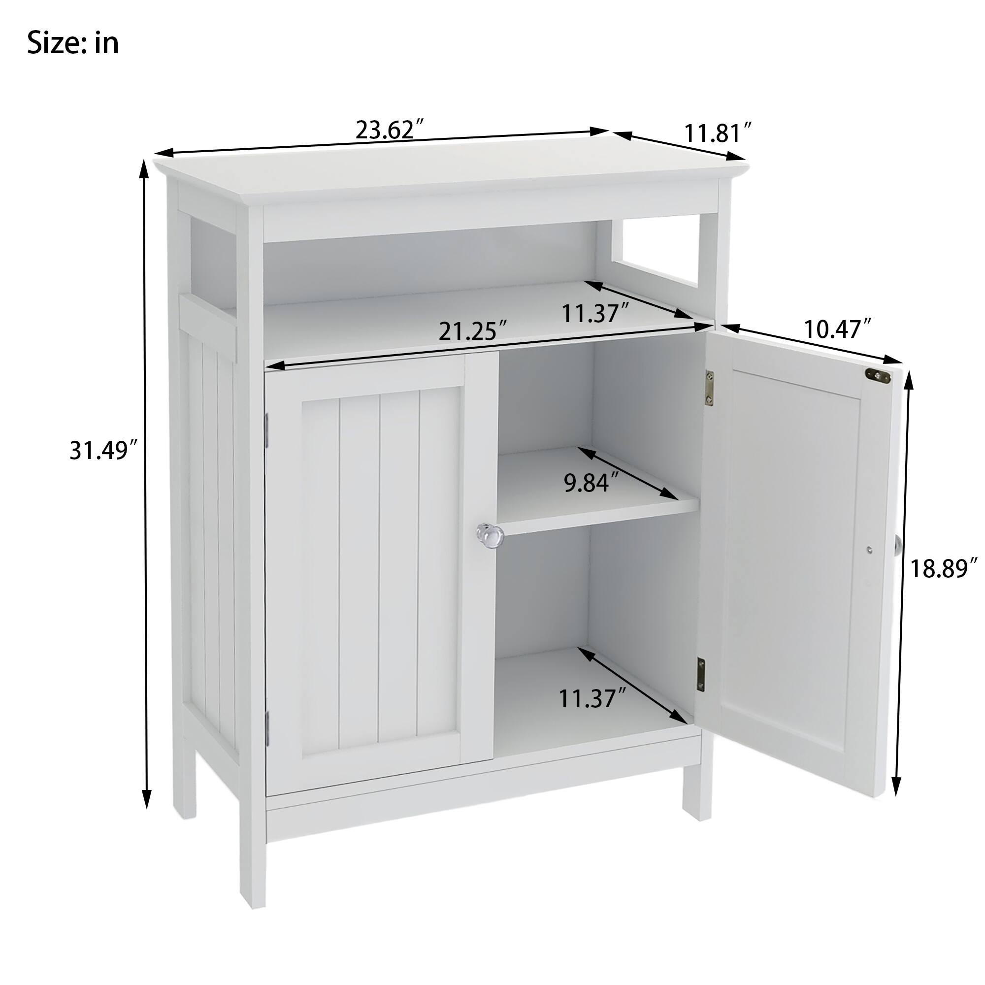 Freestanding Floor Storage Cabinet with Double Shutter Doors, White ...