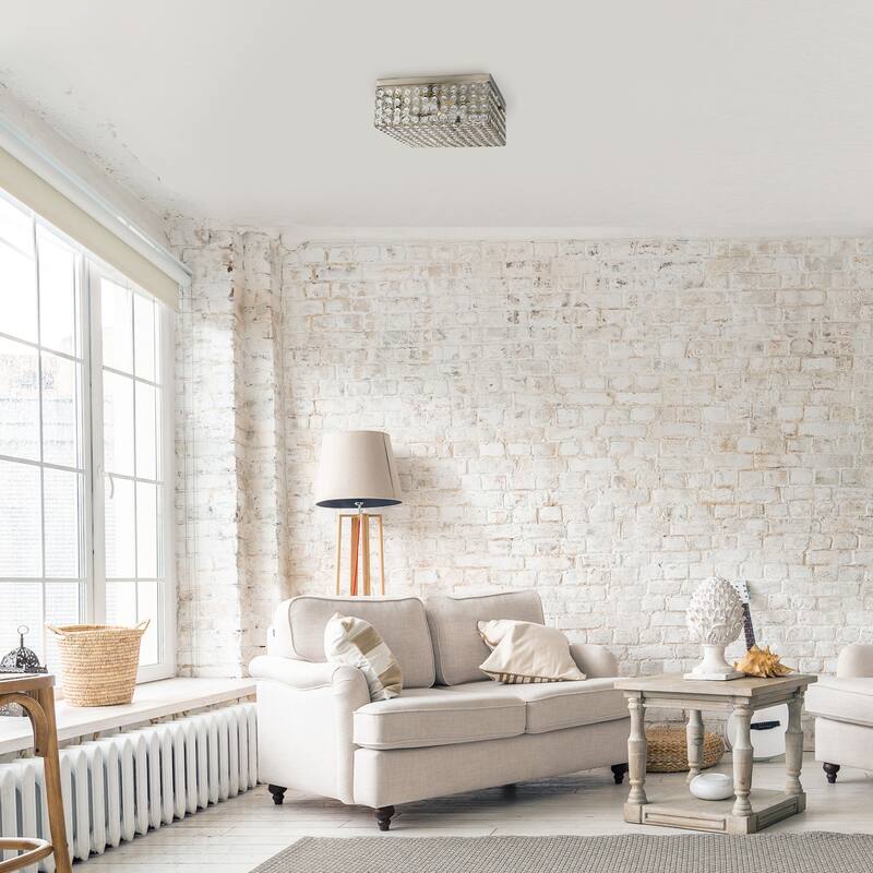 Square Flush Mount Ceiling Light - 12" 2-Light Antique Brass Fixture for Bedroom, Living Room, Hallway - 12