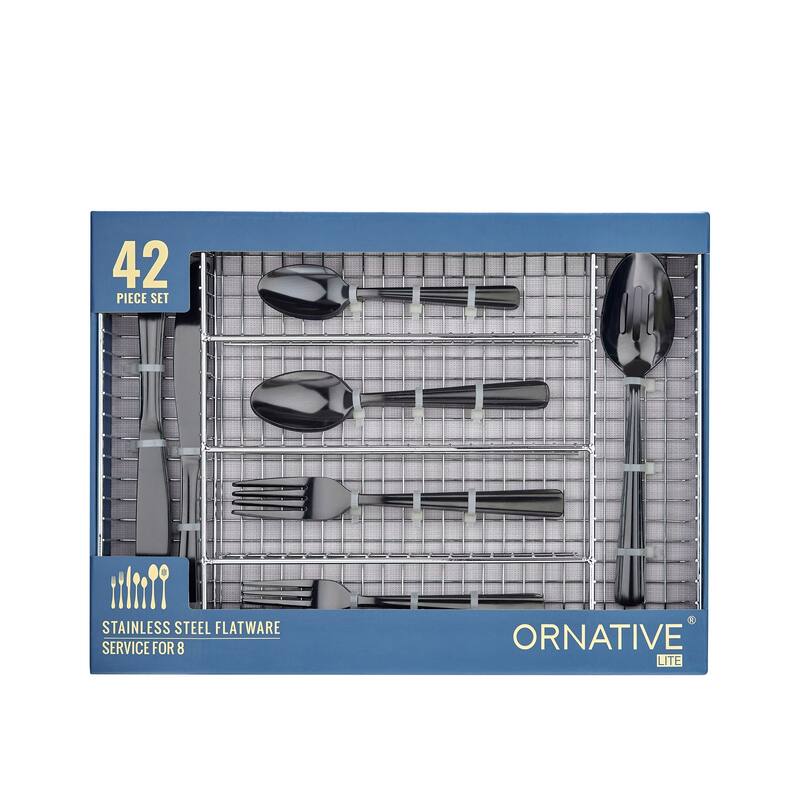 Ornative ALICJA Stainless Steel 42 Pieces Flatware Set with Buffet - 10.71" H x 14.37" W x 1.77" D