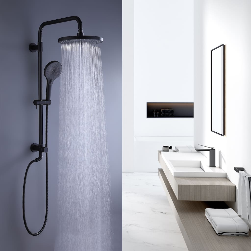 Exposed Pipe Shower System With Handheld Shower 10 Inch Head Matte Black Wall Mounted Shower Faucet Set (Main Body Not Included)