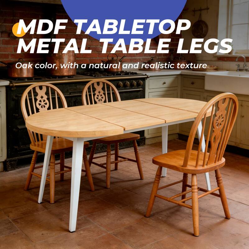 Modern Extensible Oval Dining Table 4-6 Person, Kitchen Table with MDF Top & Metal Legs for Dining Room, Living Room