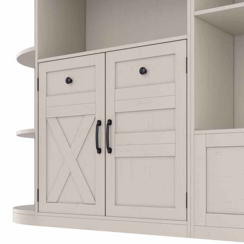 2-in-1 Hall Tree & Storage Cabinet for Living Room, Multifunctional Left-Right Combination Hall Cabinet with Bench and 4 Hooks