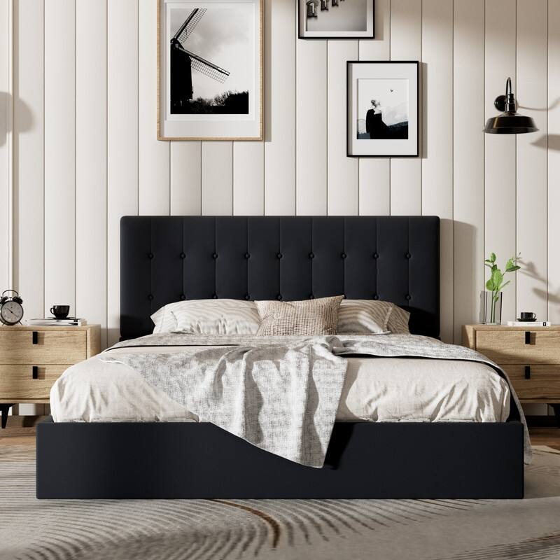 Plywood Frame Upholstered Platform Bed with Lift-up Storage - Black - Full