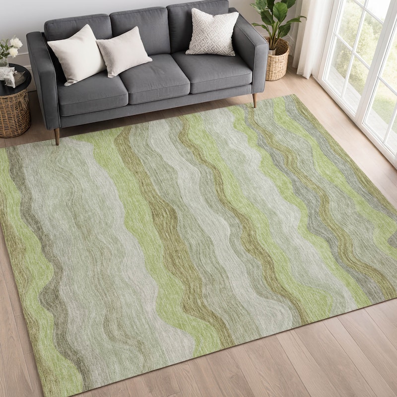 Machine Washable Indoor/ Outdoor Ombre Stripes Chantille Rug