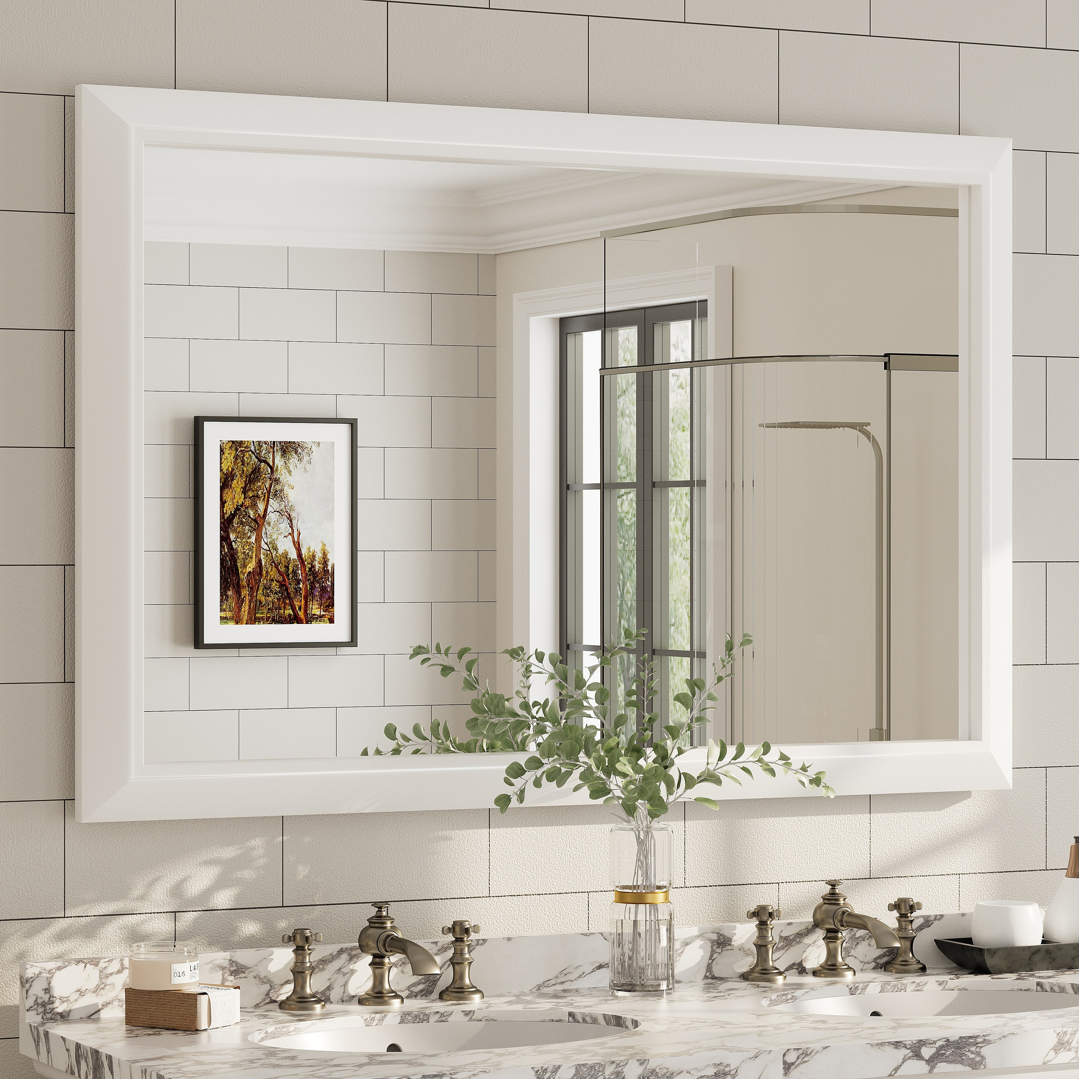 5-year Warranty Full Size Farmhouse Beveled Metal Rectangle Wall Bathroom Vanity Mirrors