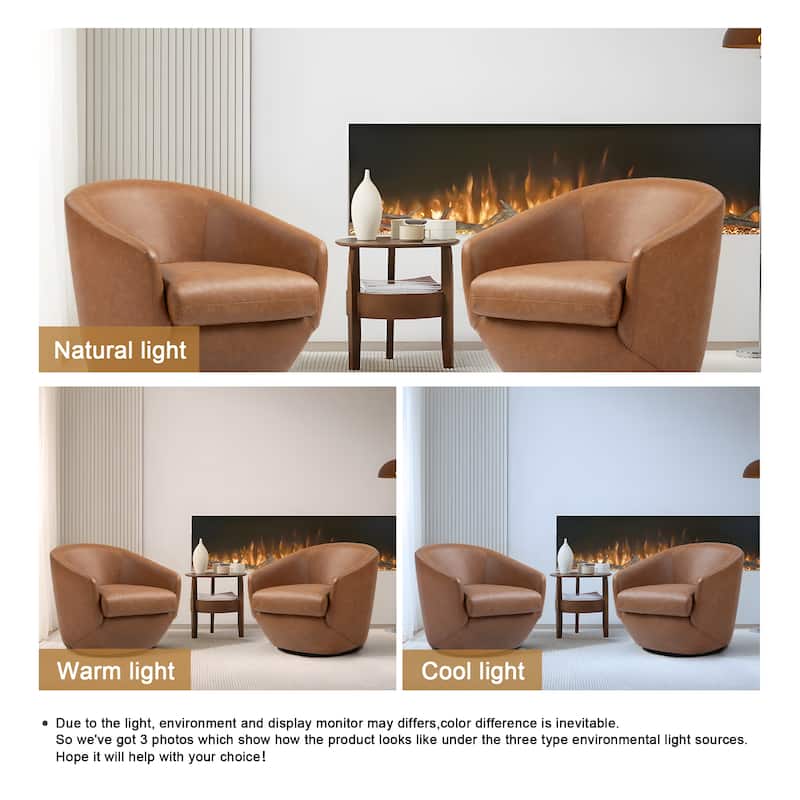 2 Set Vegan Leather Armchair Barrel Swivel Accent Chairs