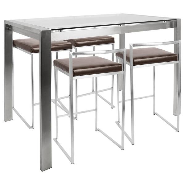 Shop Porch Den Sky Ranch Stainless Steel Glass 5 Piece Counter Height Dining Set Overstock 16764408