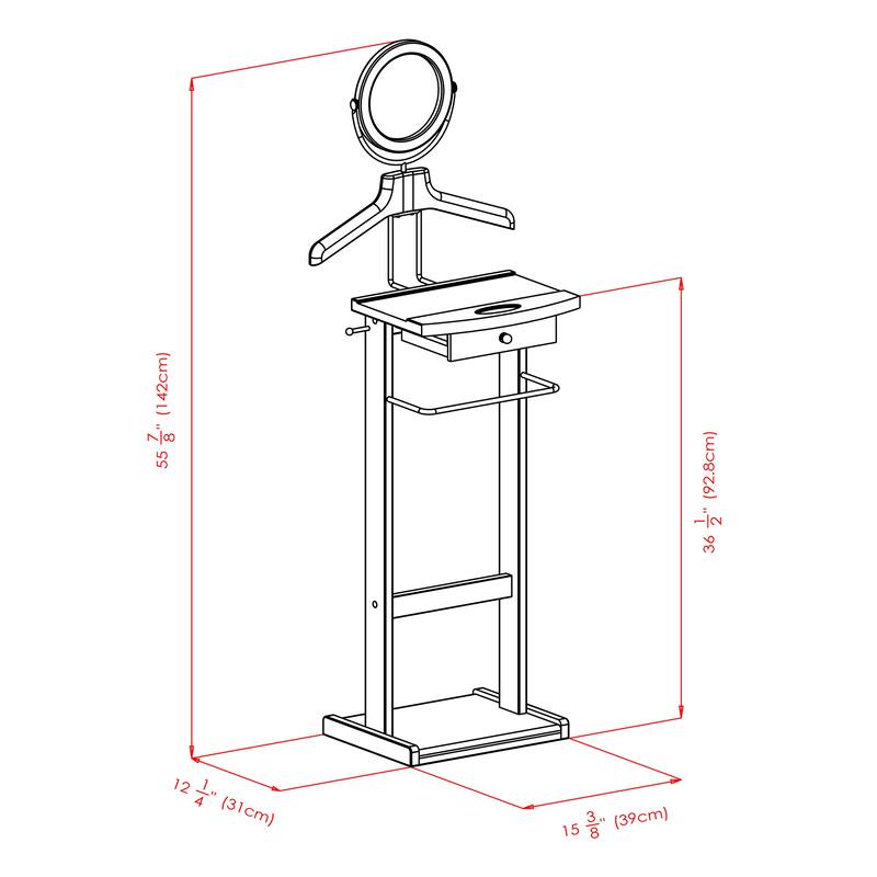 55” Espresso Wood Valet Stand with Tilting Mirror Storage Drawer and Pants Hanger Rack - 19.84 x 14.96 x 55.33 inches