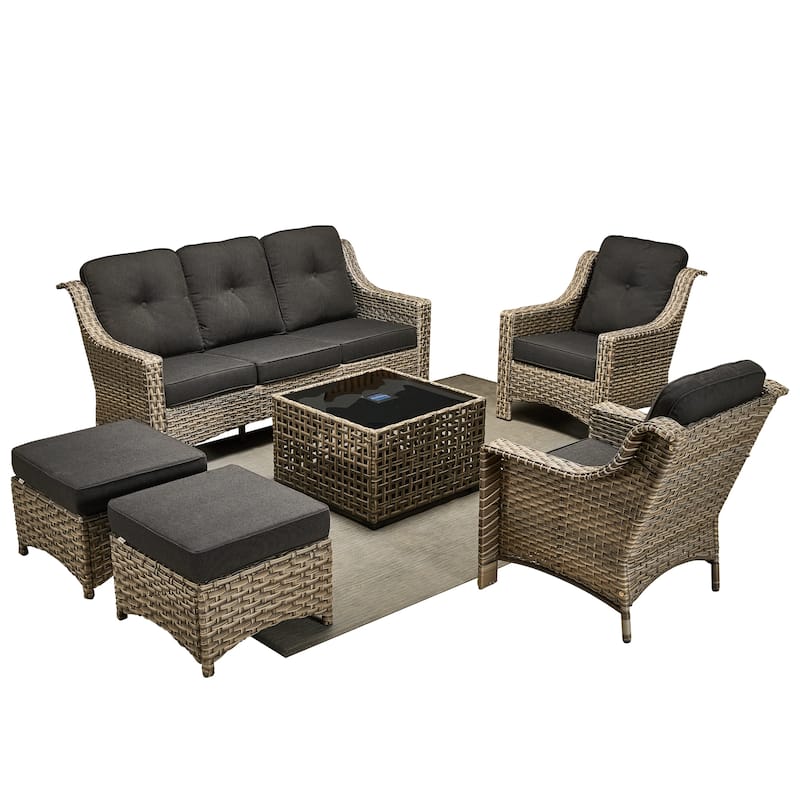 OVIOS 6 Pieces Outdoor Wicker Set With Solar-Powered Table