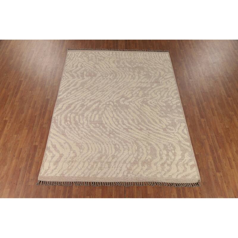 Earth Tone Abstract Moroccan Modern Area Rug Hand-Knotted Wool Carpet - 7'10" x 10'0"
