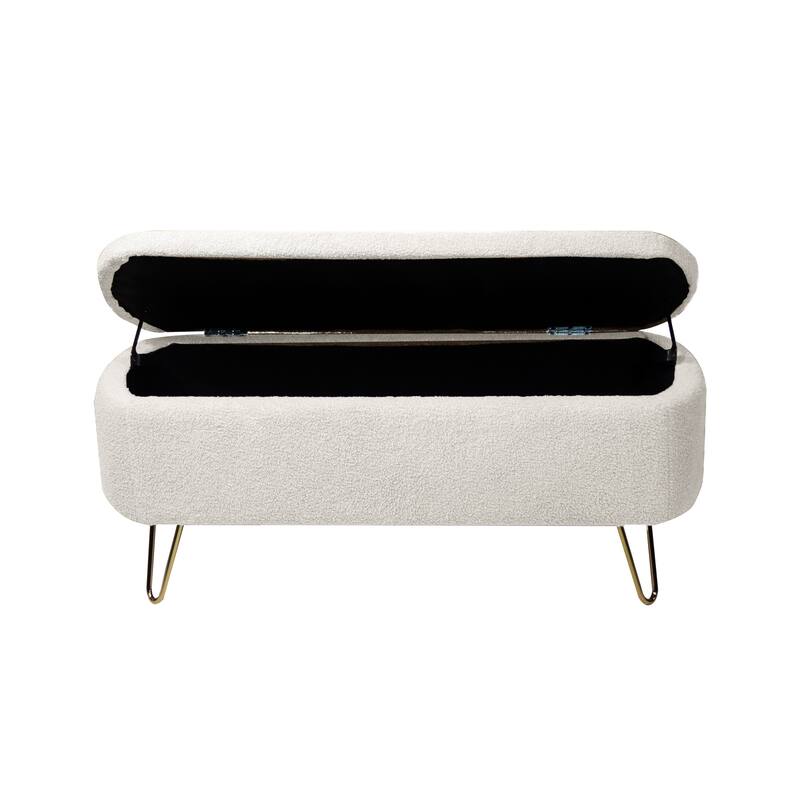 Oval Storage Ottoman Bench with Gold Legs by GDFStudio - 39.37"L x15.75"W x 15.50"H