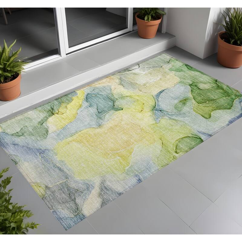 Pana Artistic Abstract Weather Resistant Blended Style Outdoor Rug - 3' x 5' - Yellow