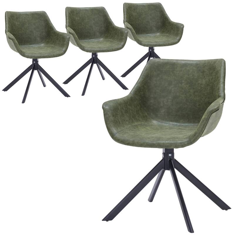 Markley Leather Swivel Dining Armchair with Black Iron Base - Accent Dining Chair for Kitchen and Dining Room Set of 4 - Green