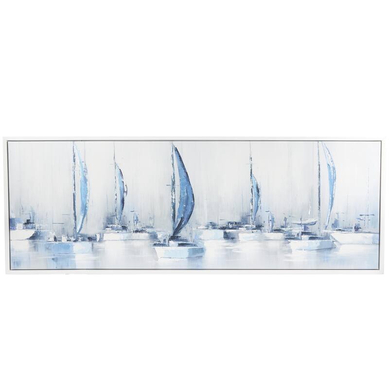 Canvas Sail Boat Framed Wall Art with White Frame - Blue - Roche River Decor - 65"W, 24"H - White