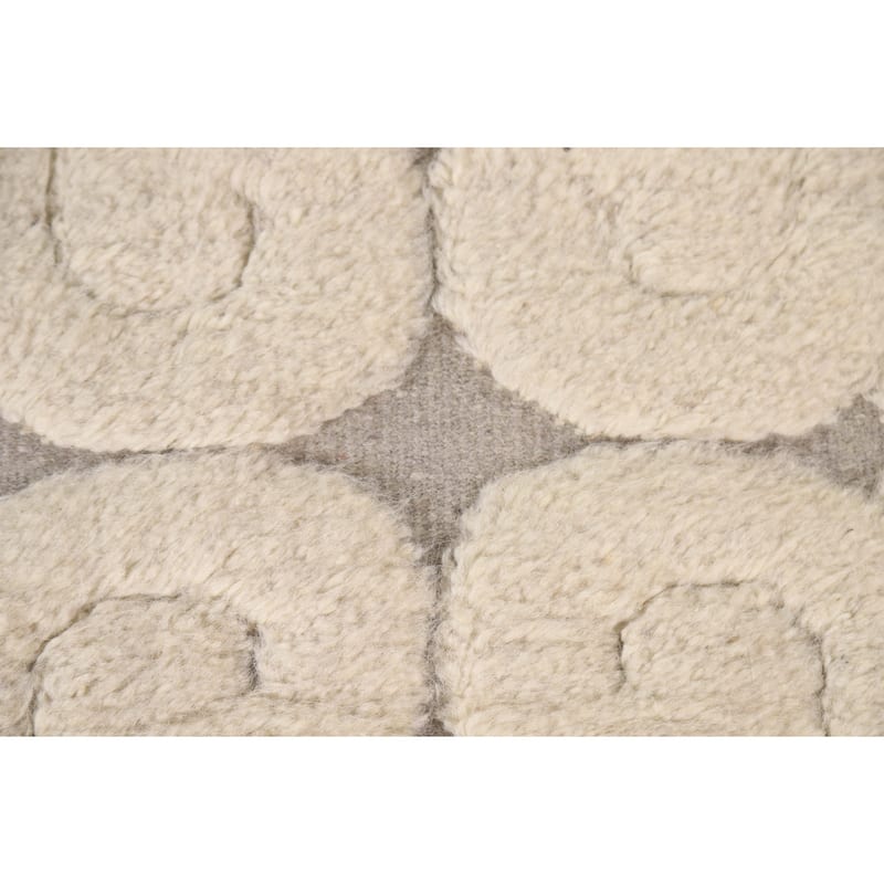Beige Moroccan Style Area Rug Hand-Knotted Wool Carpet - 5'1"x 8'2"