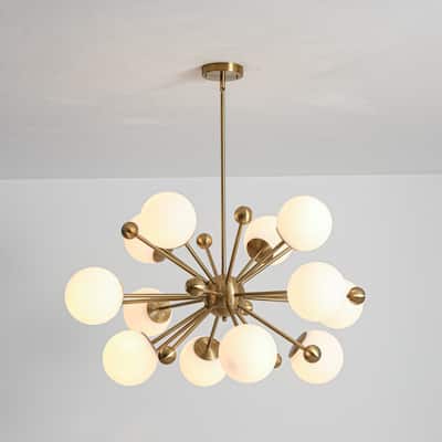 12-Light Brass and Glass Globe Sputnik Chandelier - Mid-Century Modern Ceiling Light for Living Room - 12 Light