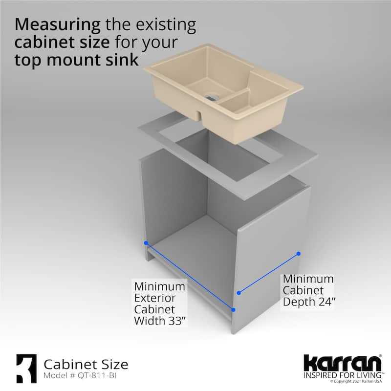 Karran 33" Top Mount Large/Small Bowl Quartz Kitchen Sink Kit - 33" x 22" x 9"