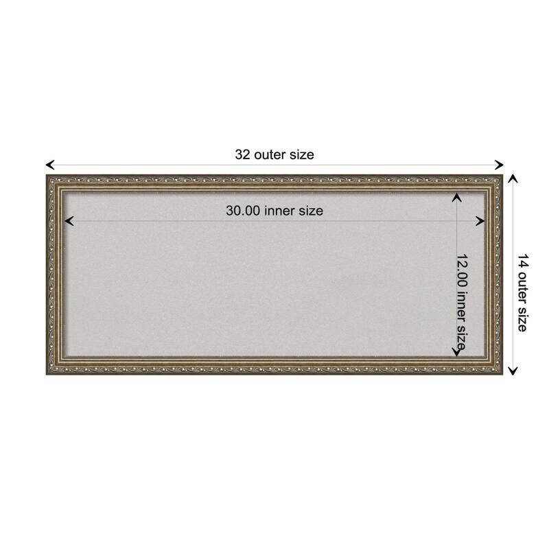 Parisian Silver Wood Framed Grey Corkboard Bulletin Board - Board Size 30x12