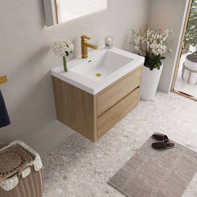 Wall-Mounted Bathroom Vanity with Stone Resin Top