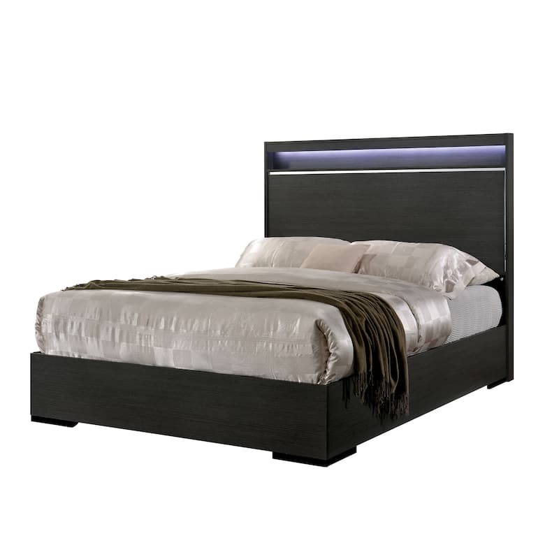 Furniture of America Kastela Modern Grey Wood Bed w/ LED Headboard