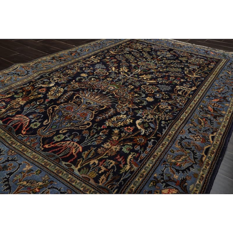 Kaszan Traditional Pictorial 200 KPSI 4'6''x7'1'' Hand Knotted Wool Navy Rug - 4' 6'' x 7' 1''