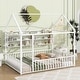 preview thumbnail 1 of 25, Full Size Metal Bed House Bed Frame with Fence and Shelves, White White