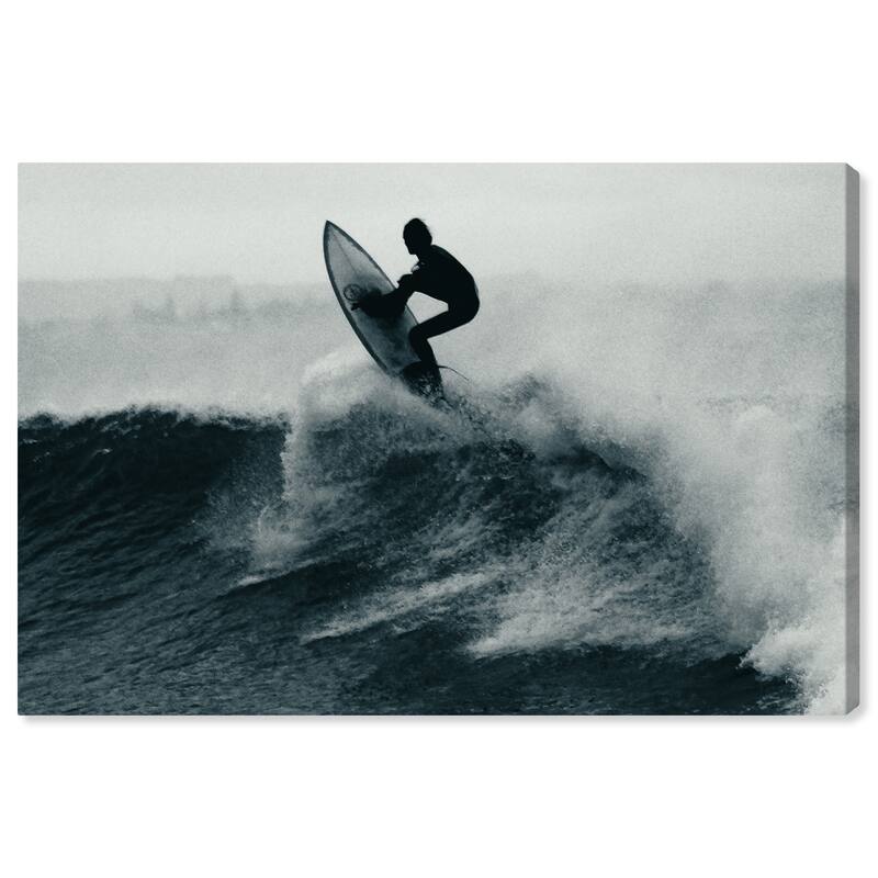 Wynwood Studio Canvas Sports and Teams Catch the Wave Black and Dark Gray Nautical & Coastal Wall Art Canvas Print