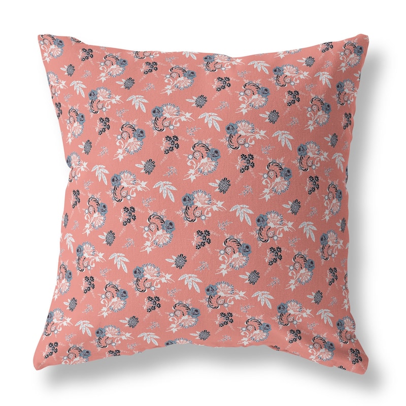 Pink And Blue Rose Dreams Faux Suede Throw Pillow Zipper