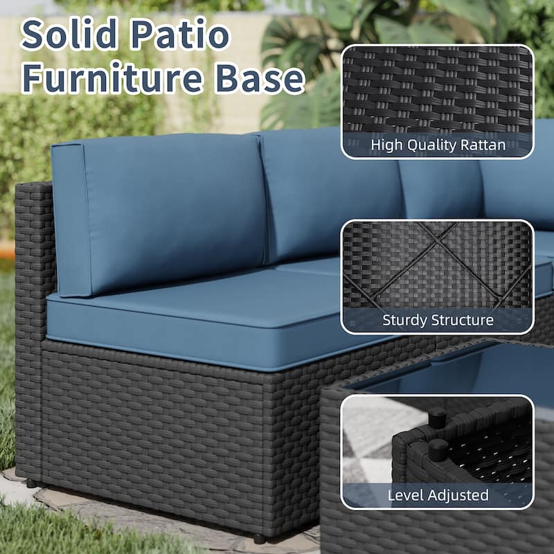 Outdoor 5-Piece Wicker Sectional Sofa Set with Table